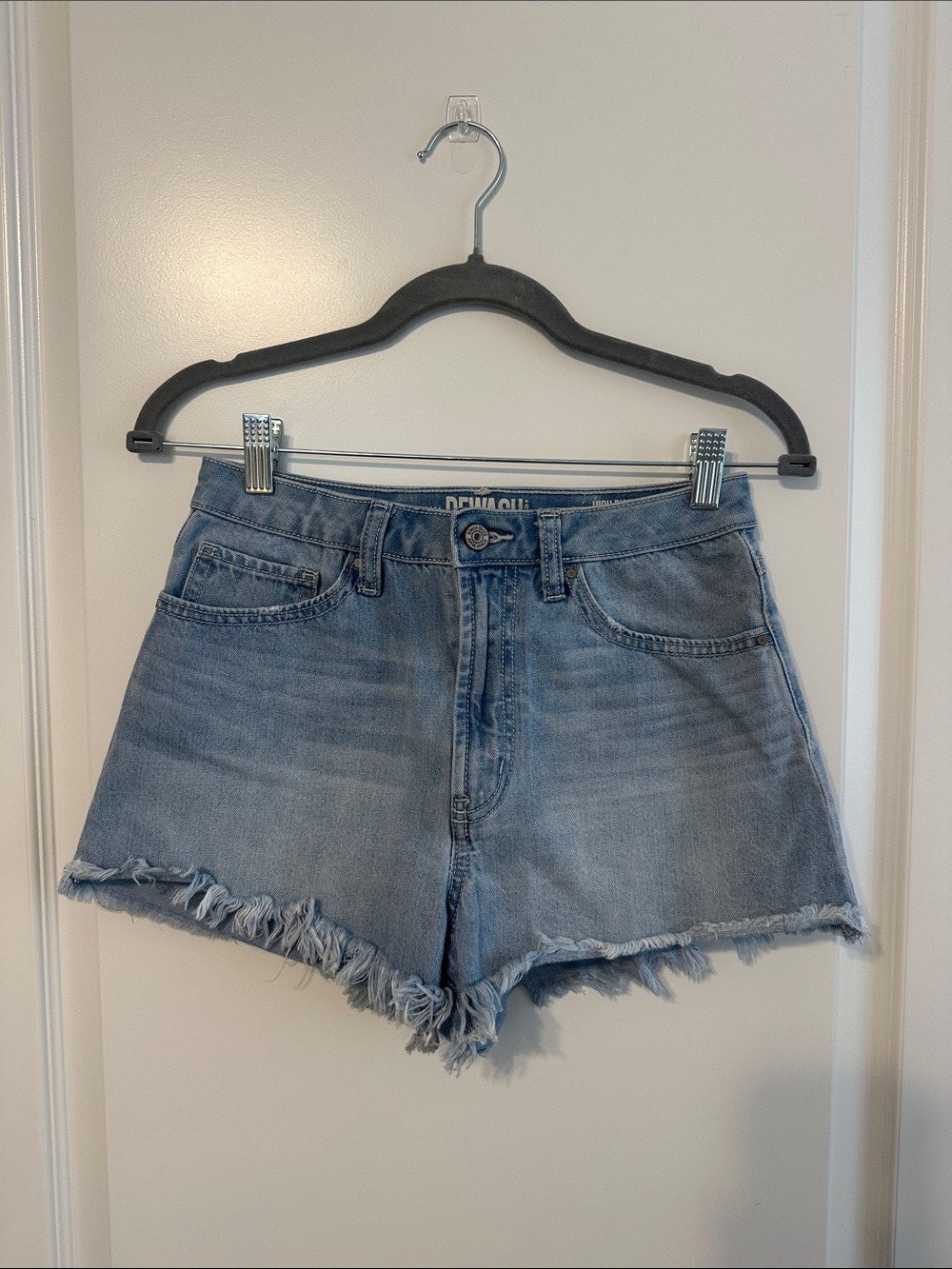 Rewash Light Blue High-Rise Frayed Hem Denim Shorts